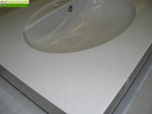 Granite Blizzard in real on our countertop with integrated washbasin