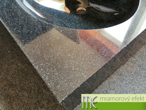 Granite OBSIDIAN in real on our countertop with integrated washbasin